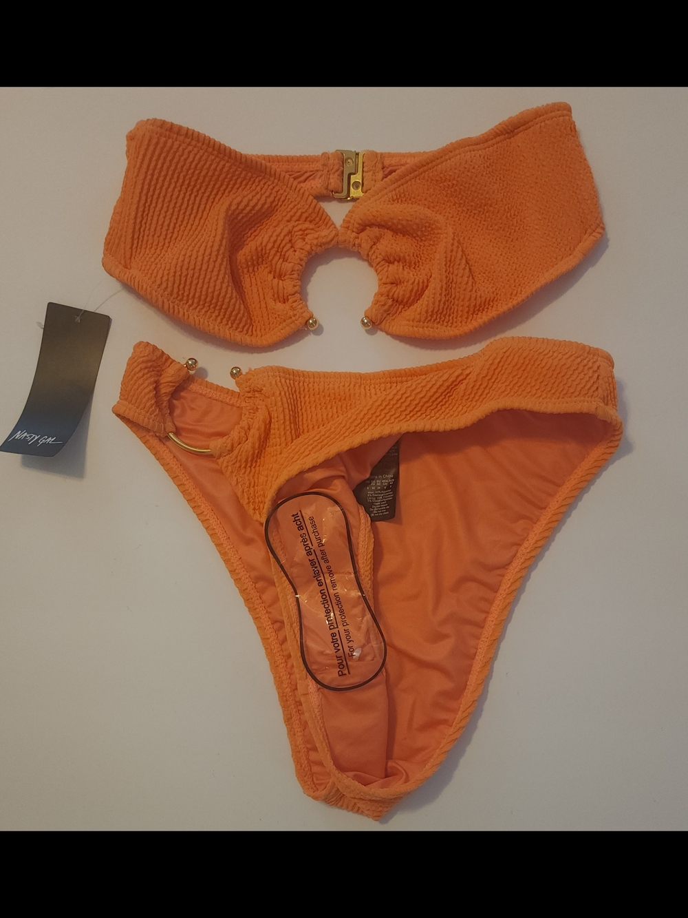 Nasty Girl  Crinkel Orange Textured Two-Piece Bandeau Bikini